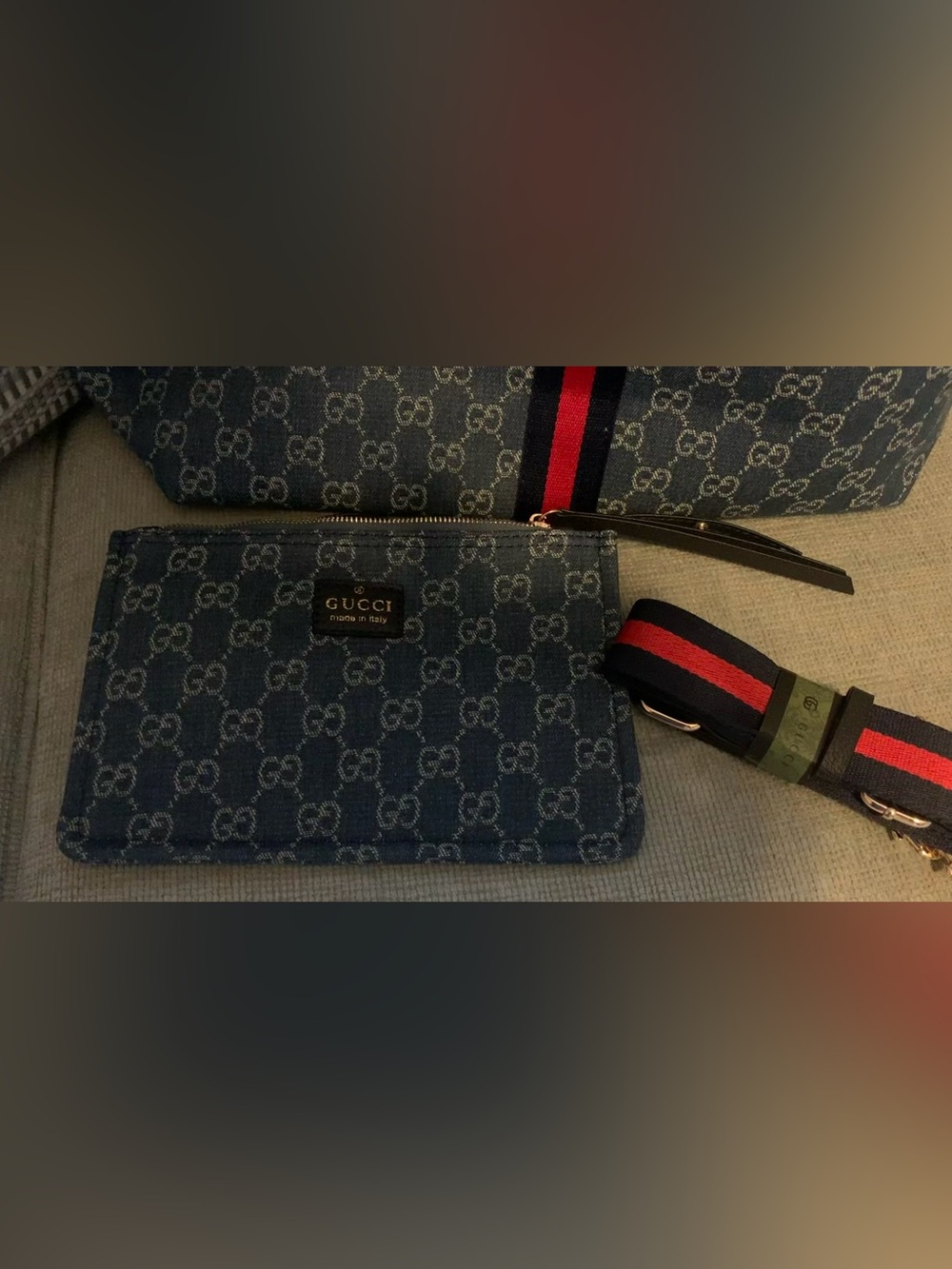Blue Denim Tote with Red Stripe - Picture 2 of 5
